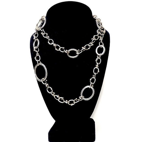 MICHAEL DAWKINS Sterling Silver Caviar Starry Night Link Toggle Necklace 36” - Picture 16 of 17
